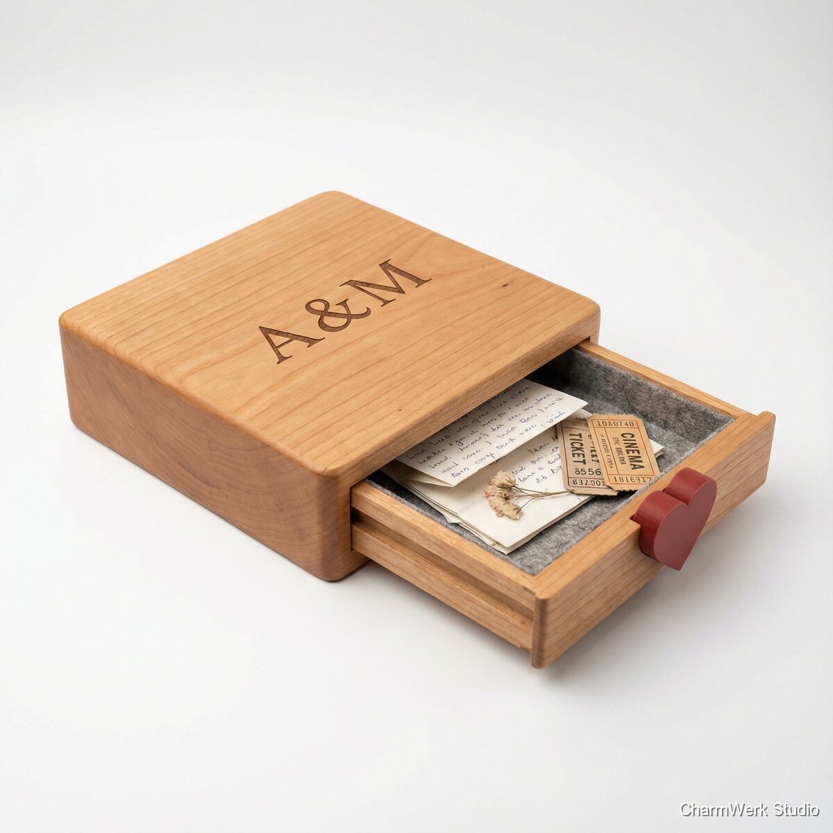 Liebesbrief-Organizer mit versteckter Geheimlade - Seitenansicht