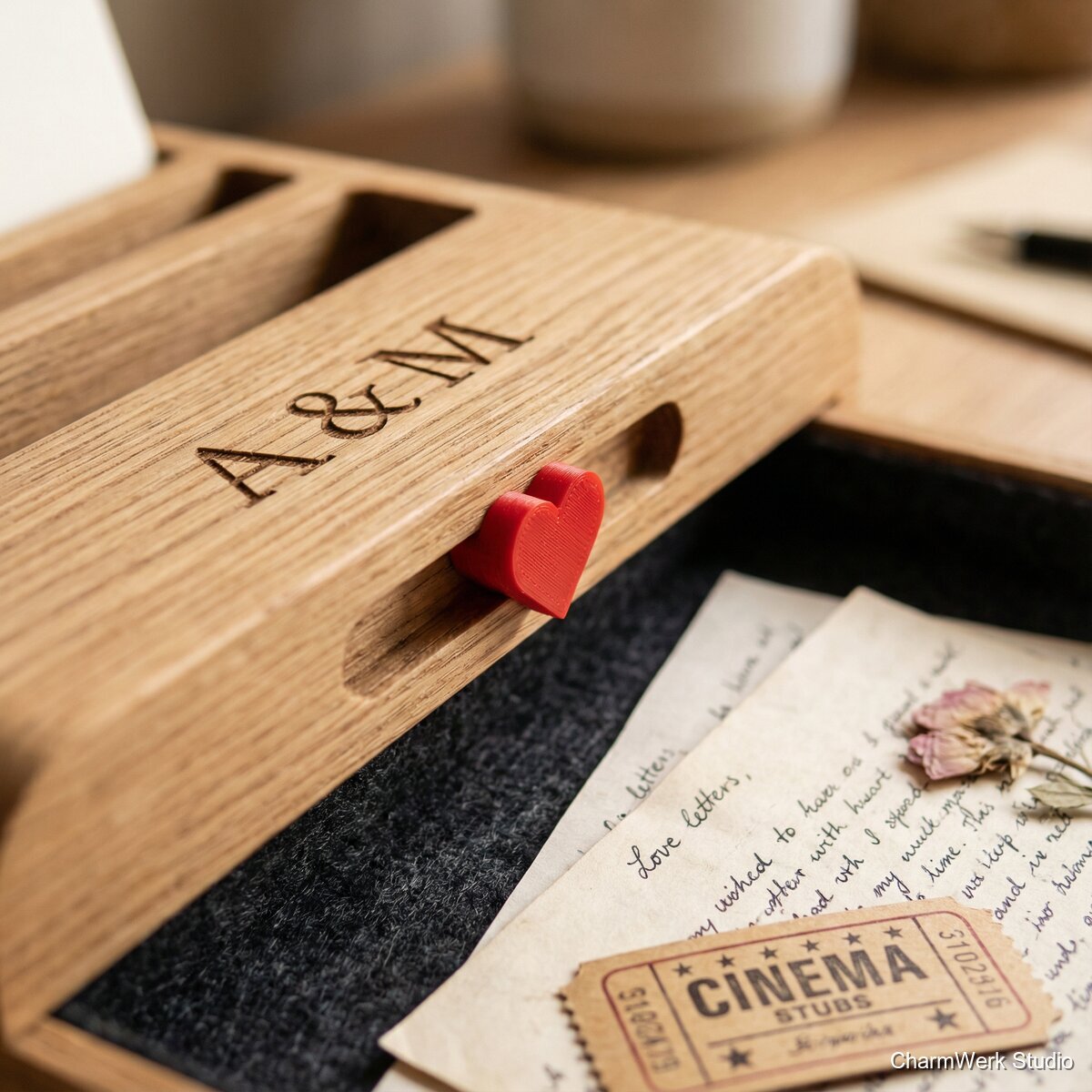 Liebesbrief-Organizer mit versteckter Geheimlade - Detailansicht