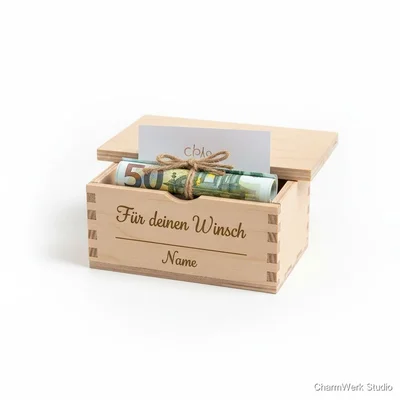 Geburtstags-Geldgeschenkbox aus Holz mit Schiebedeckel