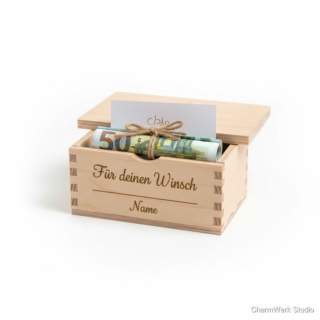 Geburtstags-Geldgeschenkbox aus Holz mit Schiebedeckel