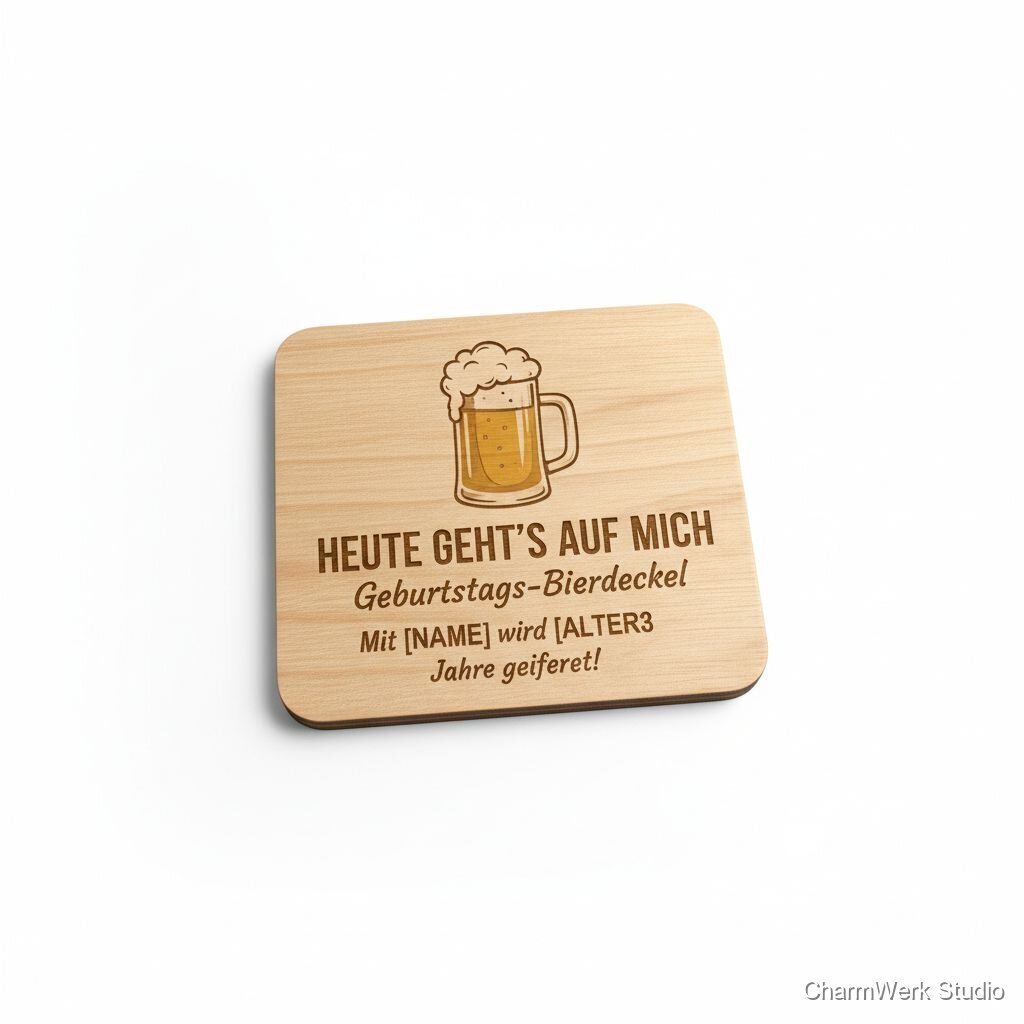 Geburtstags-Bierdeckel aus Holz „Heute geht’s auf mich“
