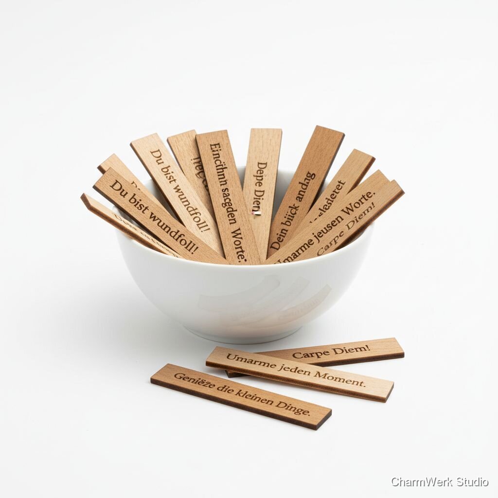 Gravierte „Glückskekse“-Spruchkarten aus Holz (Set)