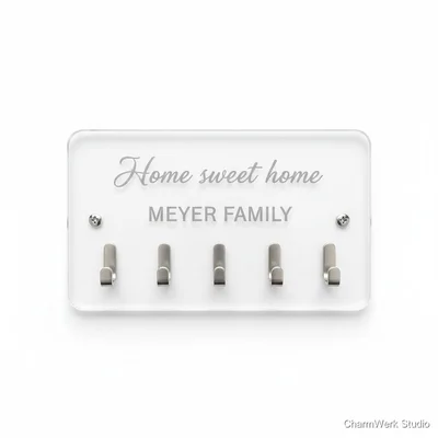 Acryl-Schlüsselbrett „Home sweet home“ mit Namenszeile