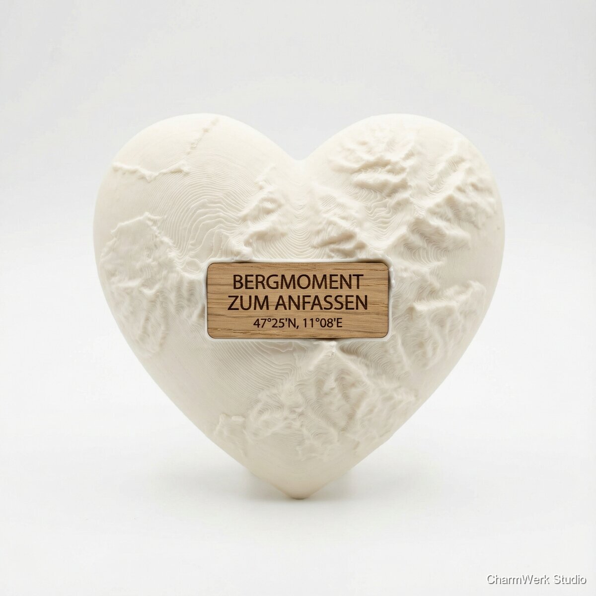 3D-Topografie-Herz mit Koordinatenplakette