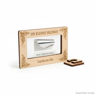 Gravierte Holz-„Gutschein-Rubbelkarte“ mit Acrylfenster