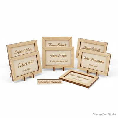 Geburtstags-Tischkarten „Mini-Frame“ aus Holz (Set)
