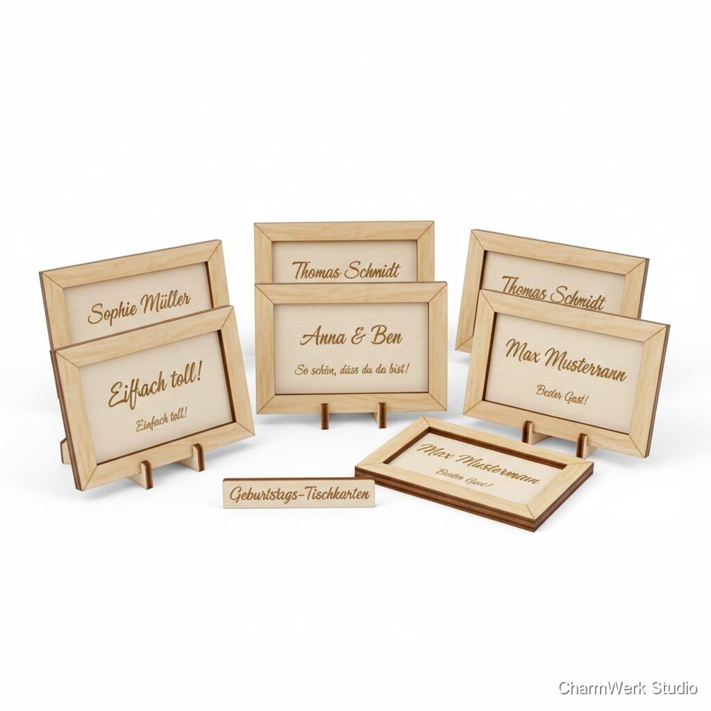 Geburtstags-Tischkarten „Mini-Frame“ aus Holz (Set)