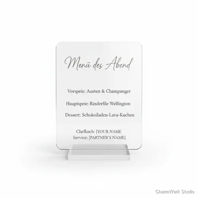 Acryl-Tischschild „Menü des Abends“ personalisiert