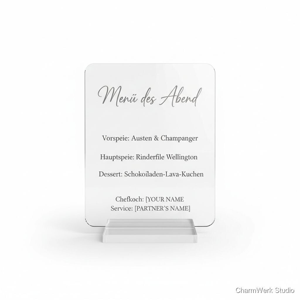 Acryl-Tischschild „Menü des Abends“ personalisiert