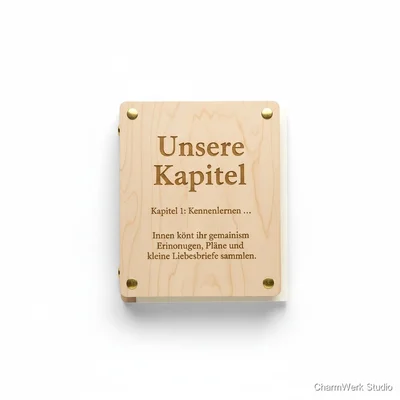 CNC-gefrästes Holzbuch „Unsere Kapitel“ (Cover)