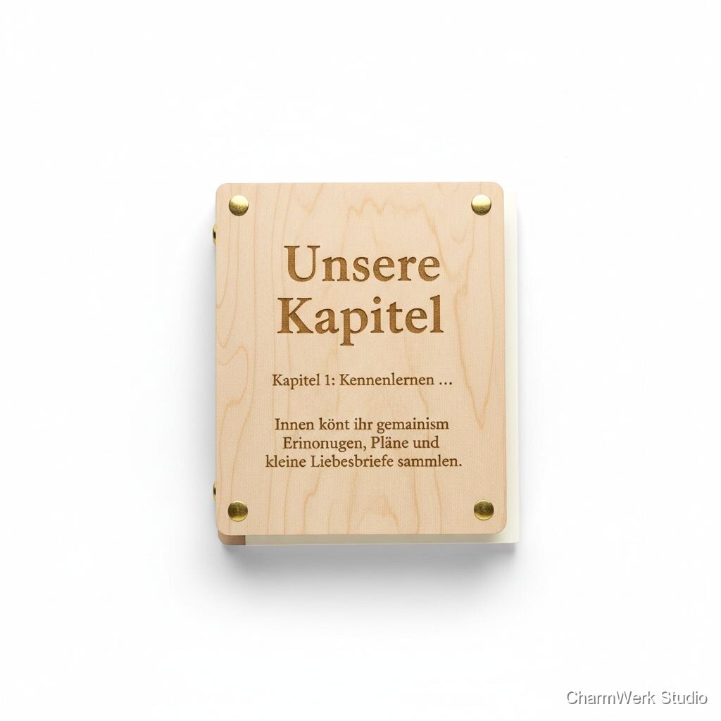CNC-gefrästes Holzbuch „Unsere Kapitel“ (Cover)