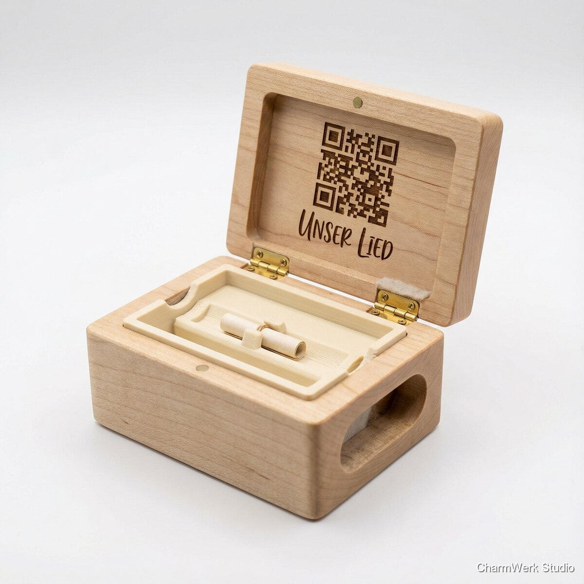 Mini-Musikbox mit QR-Song und CNC-Klangkammer - Seitenansicht