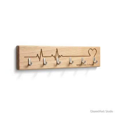 CNC-Holz-„Herzschlag“ Wandhakenleiste für Schlüssel