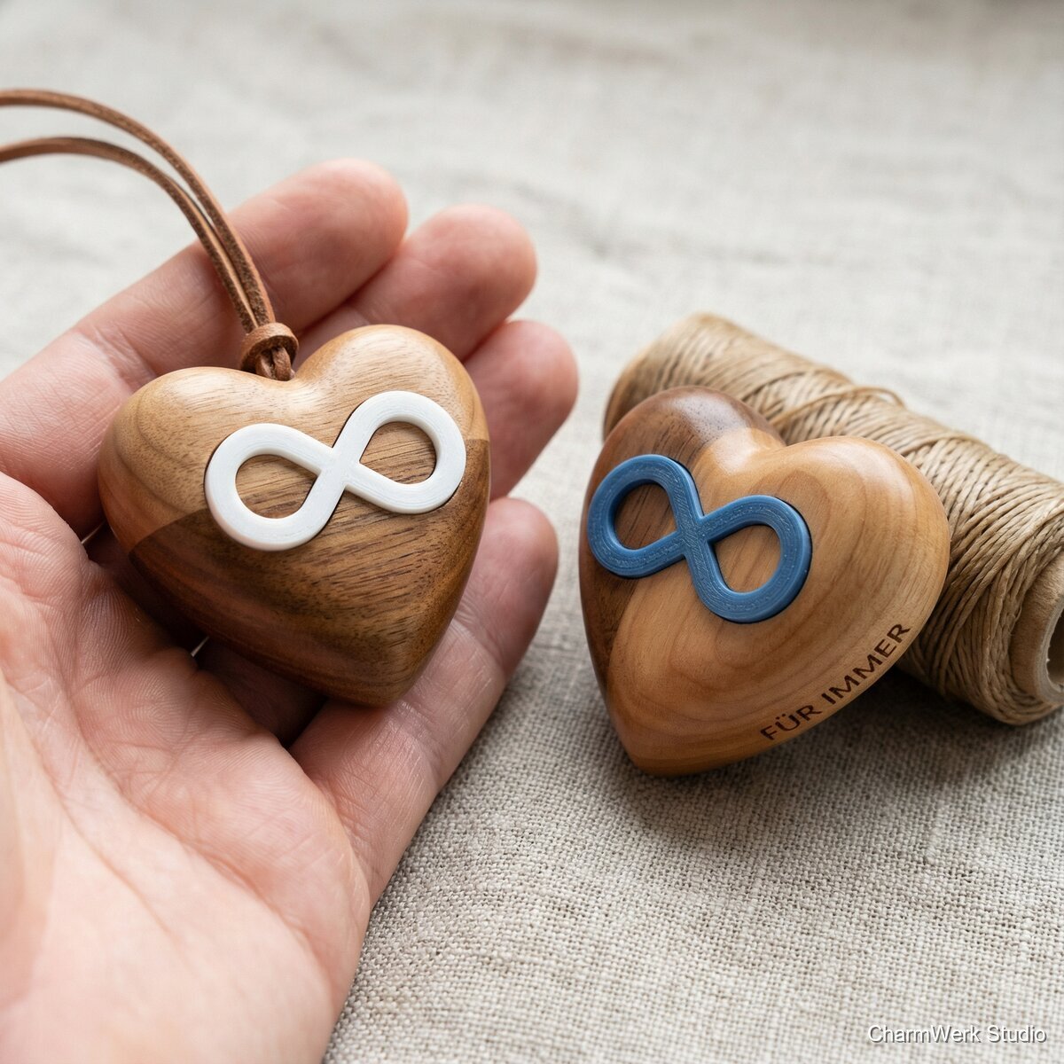 Handschmeichler-Duo: Holzherz mit 3D-Inlay - Detailansicht