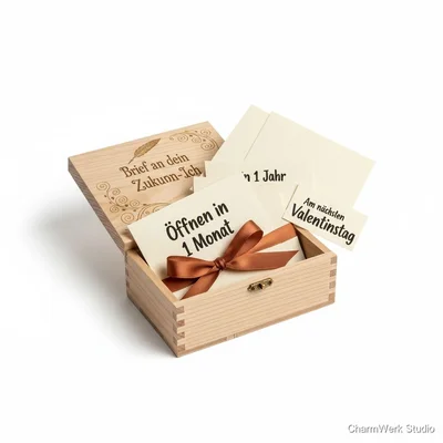 Handgemachte „Brief an dein Zukunfts-Ich“ Box aus Holz