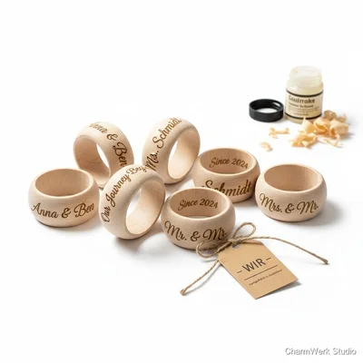 Personalisierte Serviettenringe aus Holz im Set