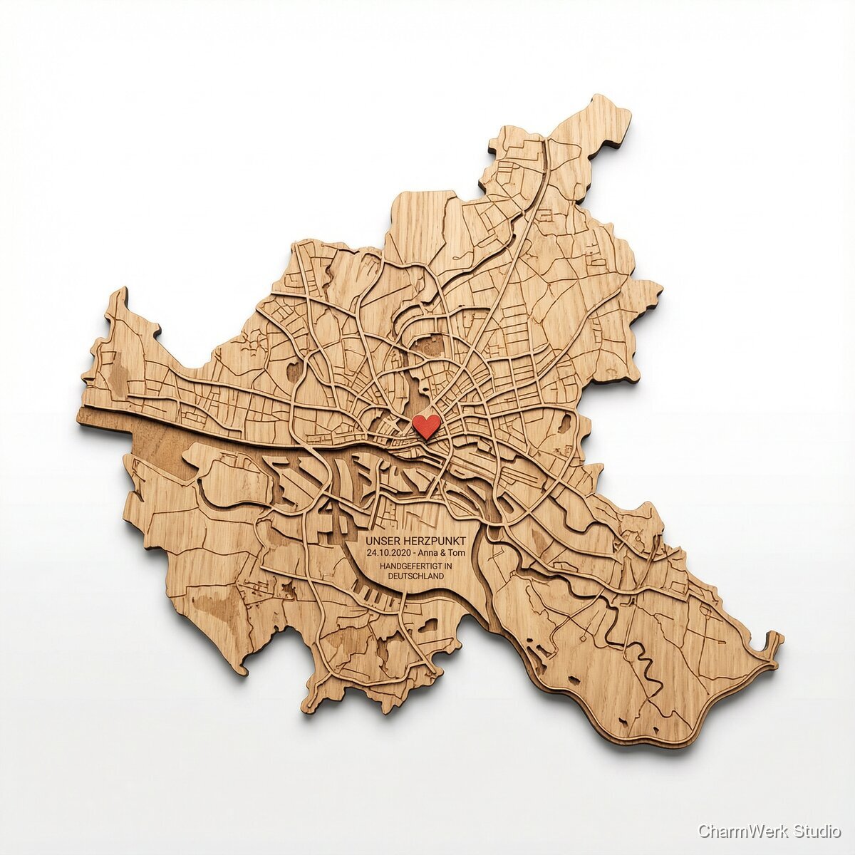 CNC-gefräste Stadtkarte als Wandrelief