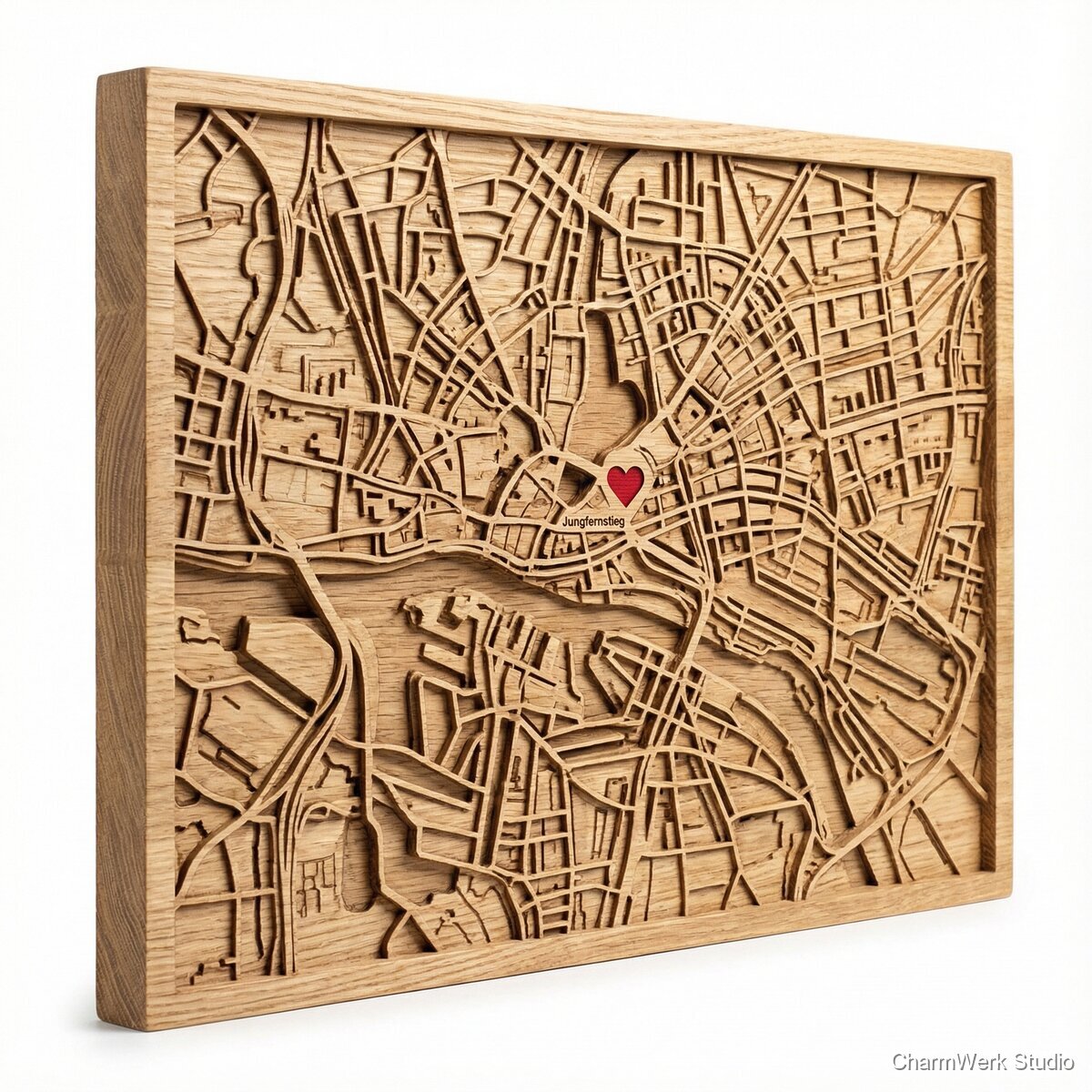 CNC-gefräste Stadtkarte als Wandrelief - Seitenansicht