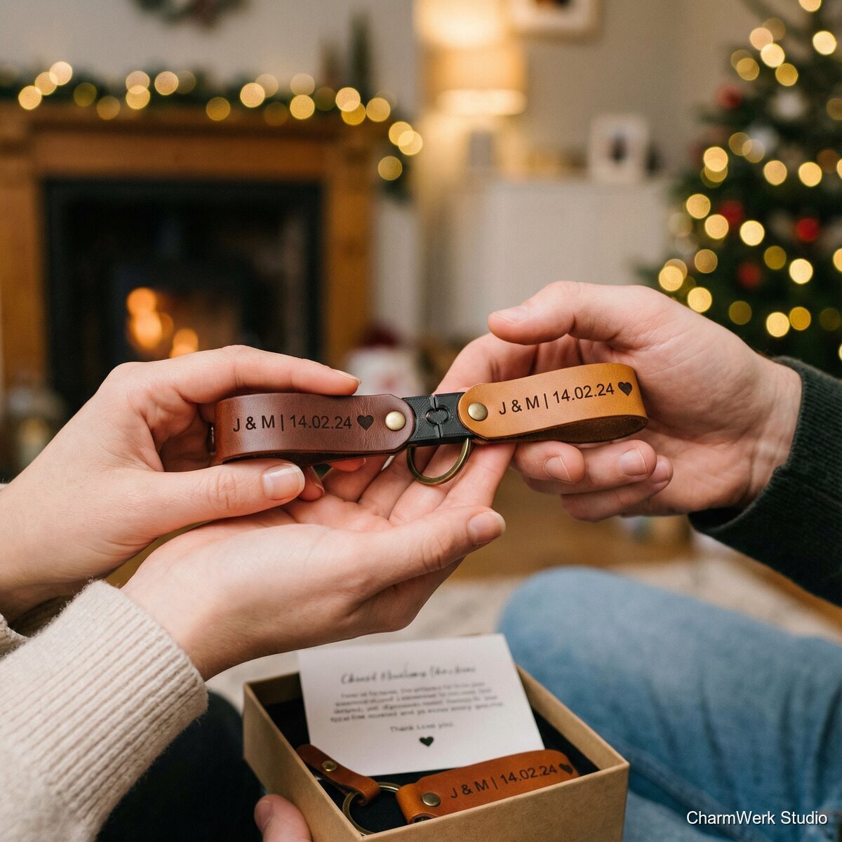 Leder-Schlüsselanhänger-Paar mit 3D-Connector - Lifestyle