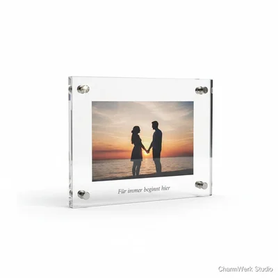 Acrylglas-Fotorahmen mit gravierter Widmungszeile