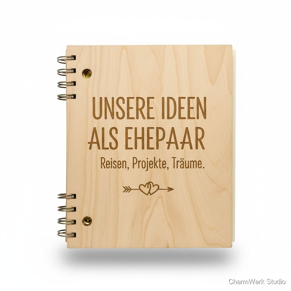 Holz-Notizbuch „Unsere Ideen als Ehepaar“ Covergravur