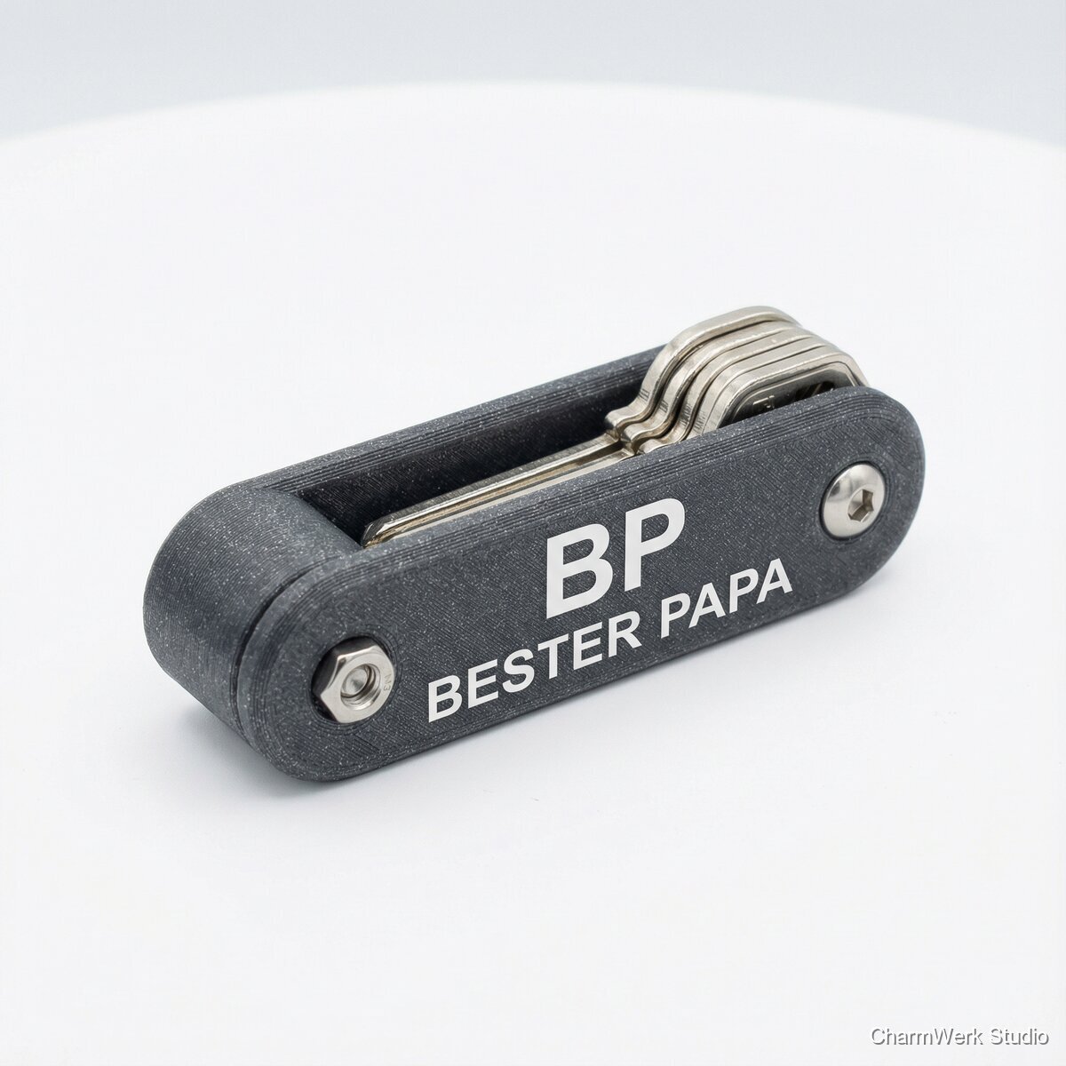 Personalisierter Schlüsselorganizer mit Papa-Initialen - Seitenansicht