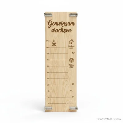 Holz-Messlatte „Gemeinsam wachsen“ mit Gravur