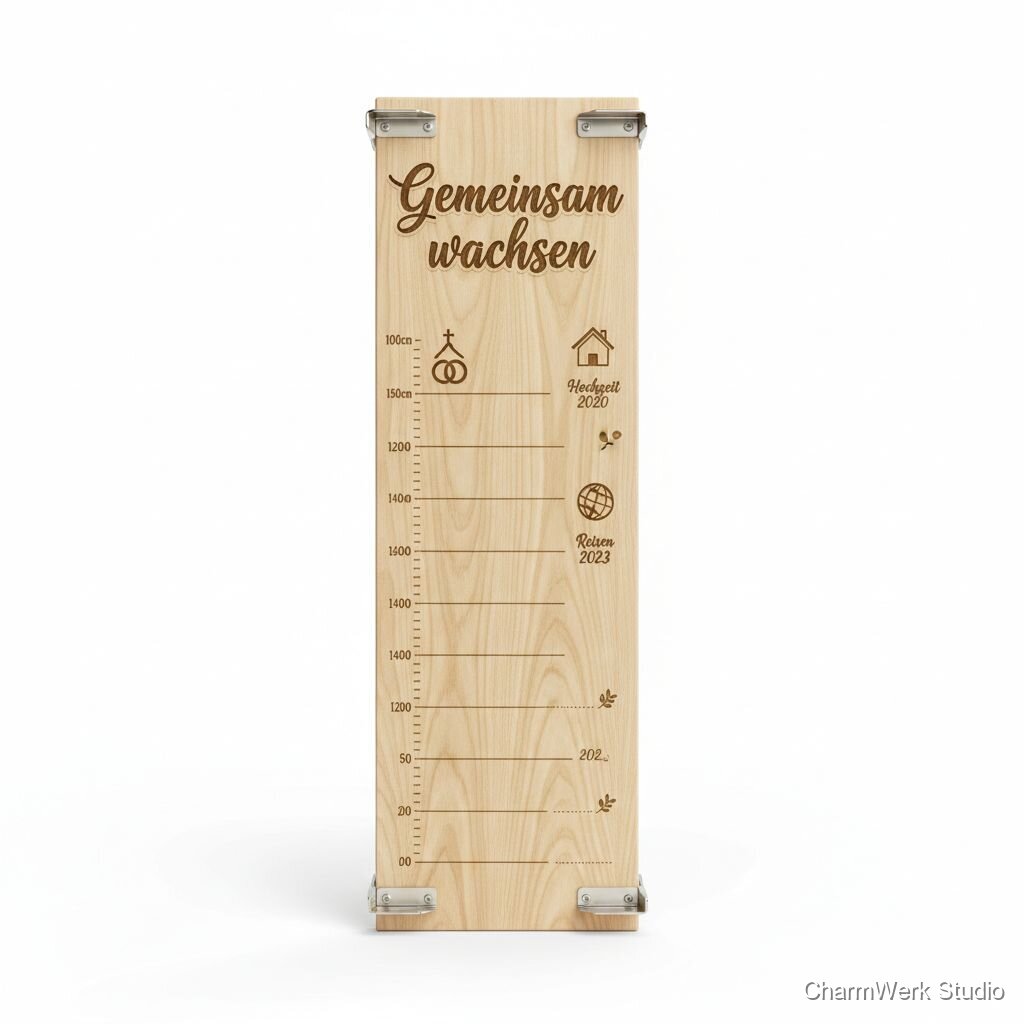 Holz-Messlatte „Gemeinsam wachsen“ mit Gravur