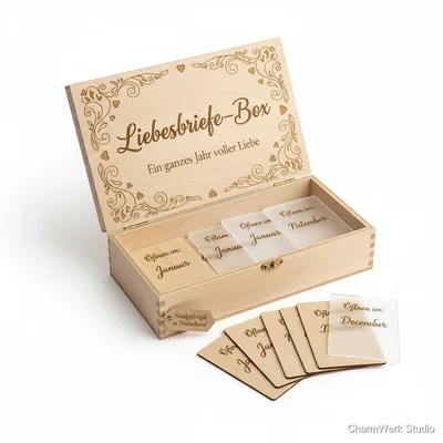 Gravierte „Liebesbriefe-Box“ mit Monatskarten