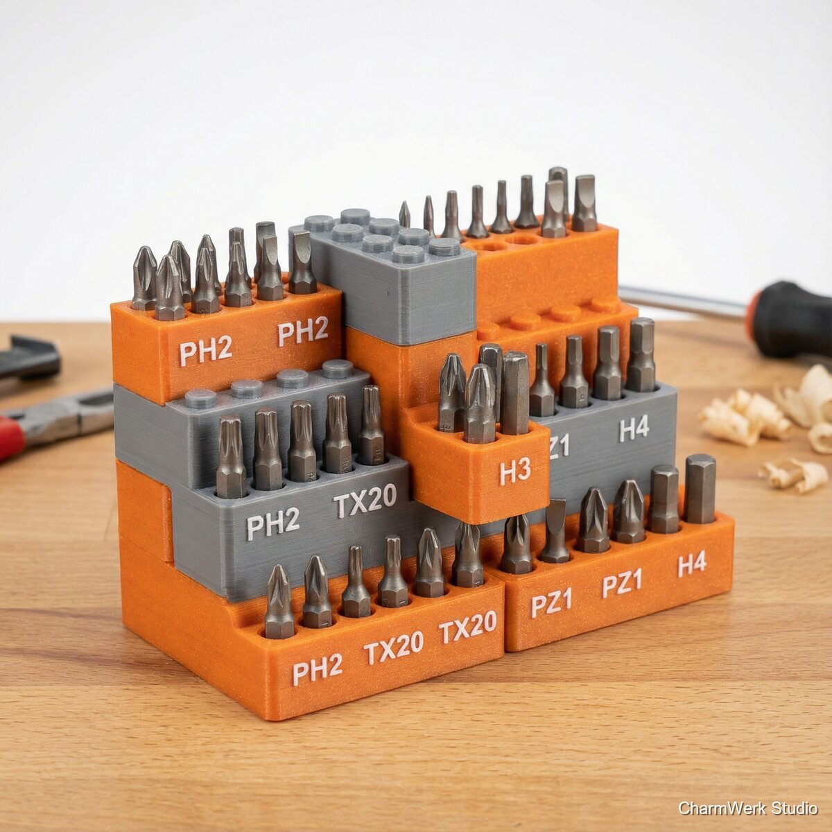 Werkbank-Bit-Organizer als Steckmodul-System - Seitenansicht