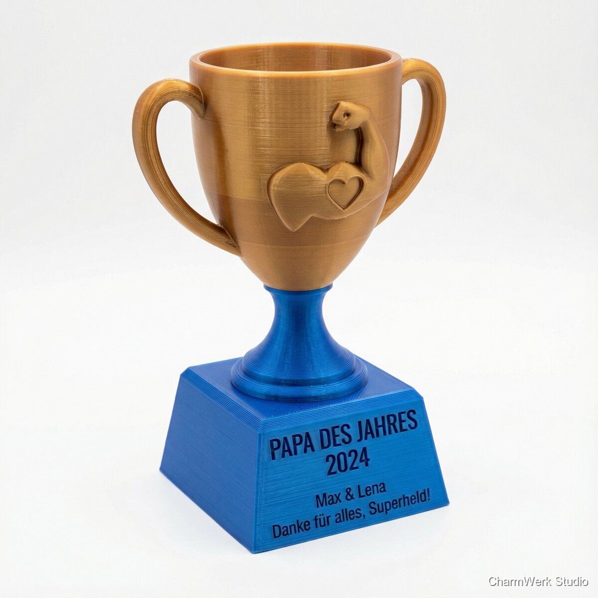 Mini-Trophäe „Papa des Jahres“ als Desk-Award - Seitenansicht