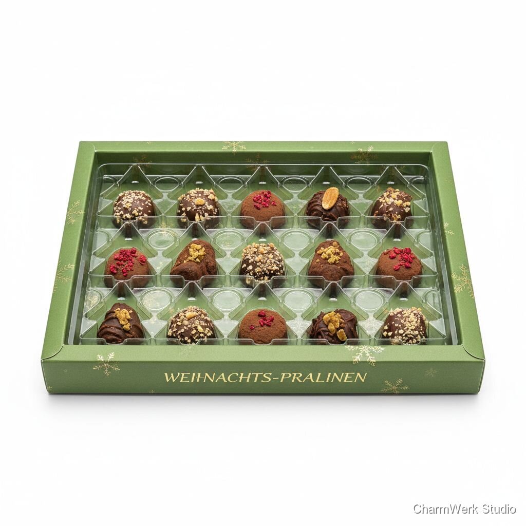 Geschenkbox-Einsatz für Pralinen in Tannenform