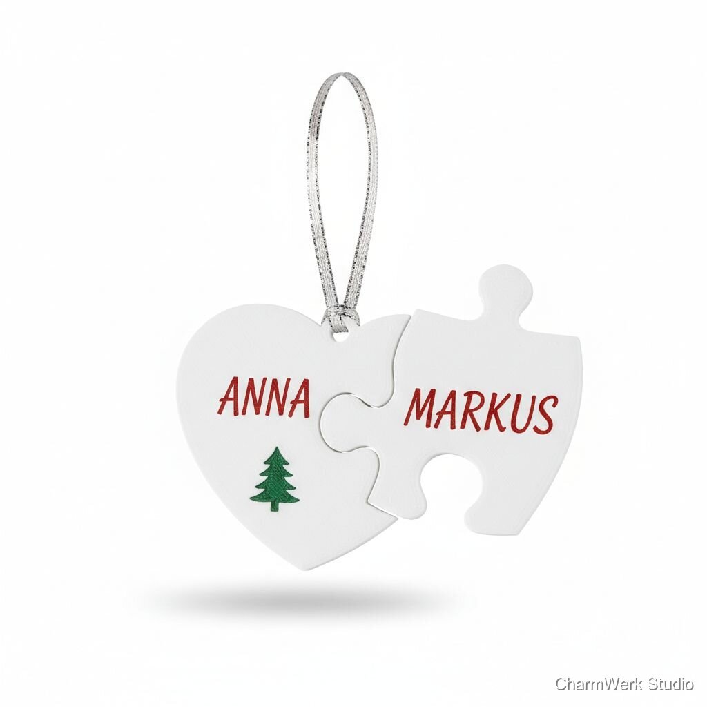 Weihnachts-„Puzzle-Ornament“ für Paare mit Namen