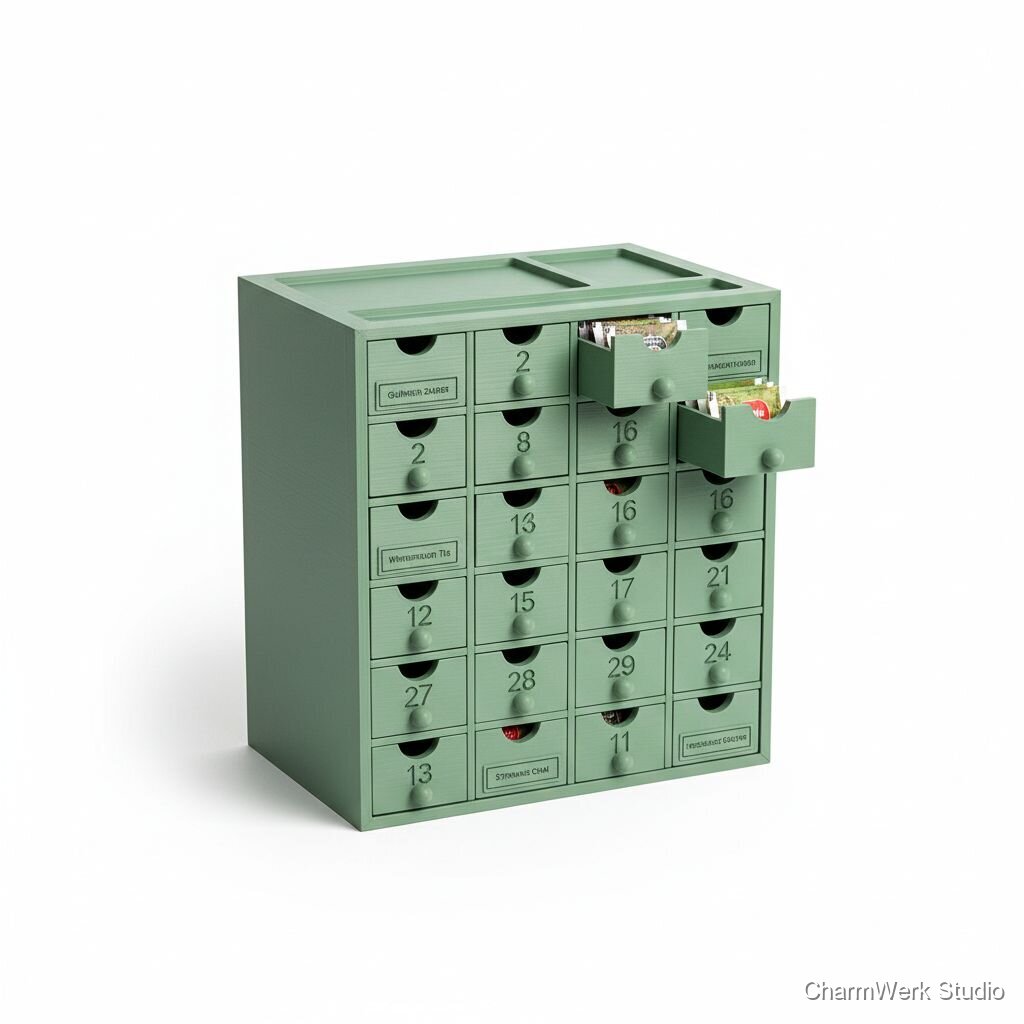 3D-gedruckter Adventstee-Organizer mit Schubladen