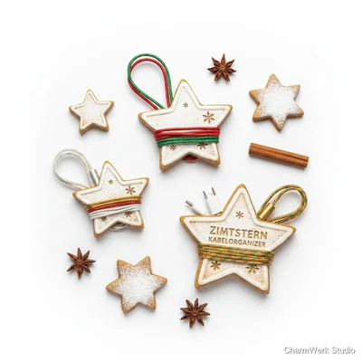 Weihnachtliche Kabelwickler „Zimtstern“ fürs Technik-Chaos