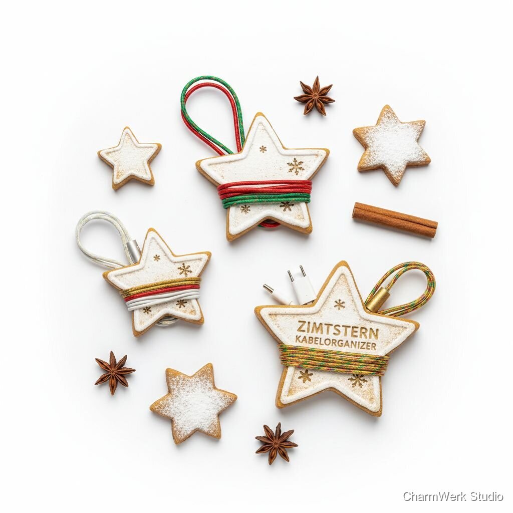 Weihnachtliche Kabelwickler „Zimtstern“ fürs Technik-Chaos
