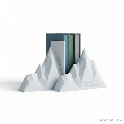 3D-gedruckte Buchstützen „Winterberge“ im Set