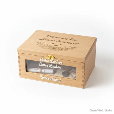 Erinnerungsbox „Mama-Momente“ mit Acrylfenster und 3D-Label