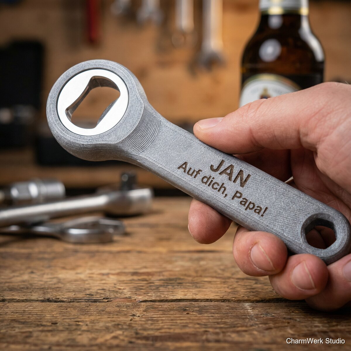 Personalisierter Flaschenöffner als Steckschlüssel-Design - Detailansicht