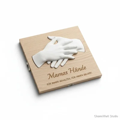 3D-Reliefbild „Mamas Hände“ als Kontur auf Holzplatte