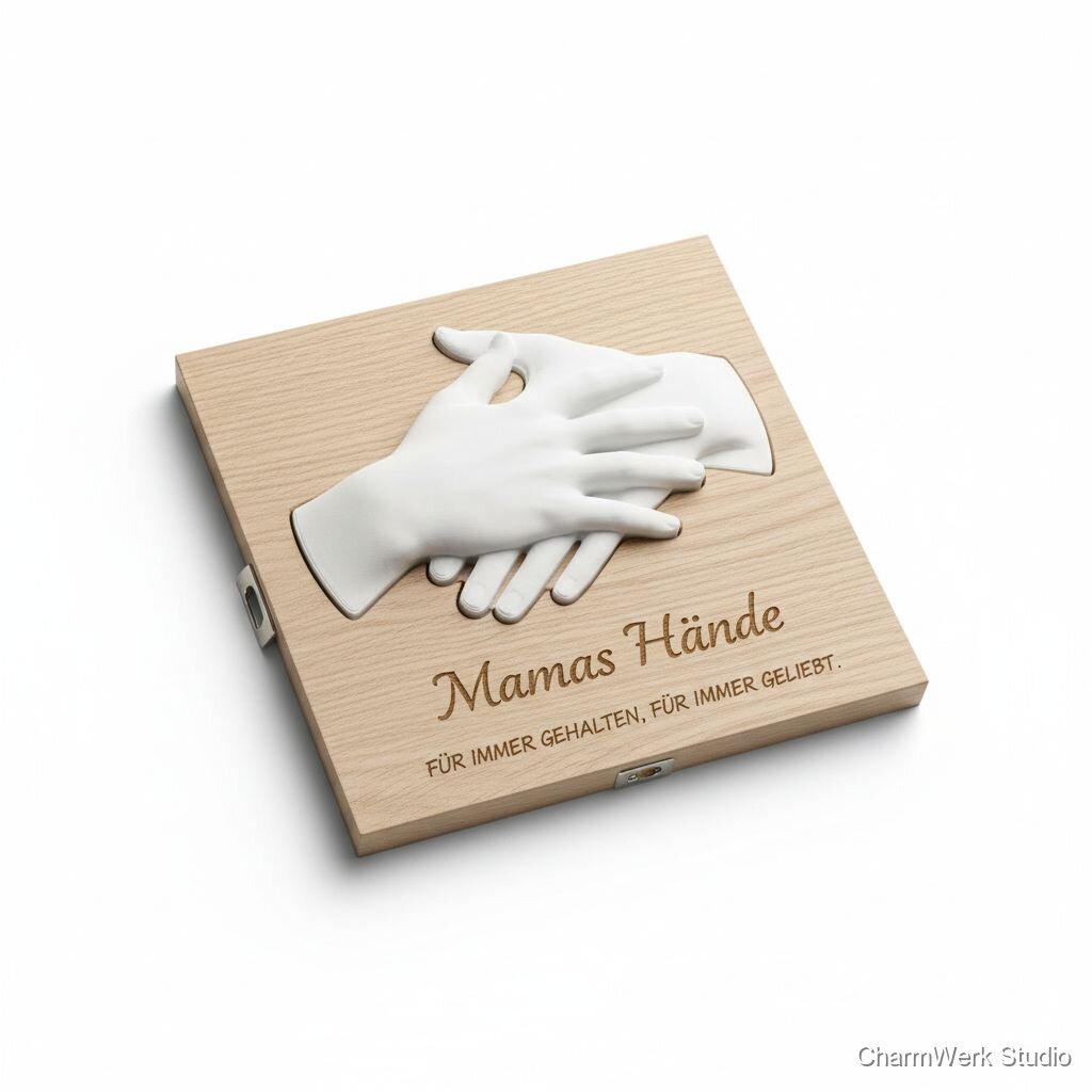 3D-Reliefbild „Mamas Hände“ als Kontur auf Holzplatte