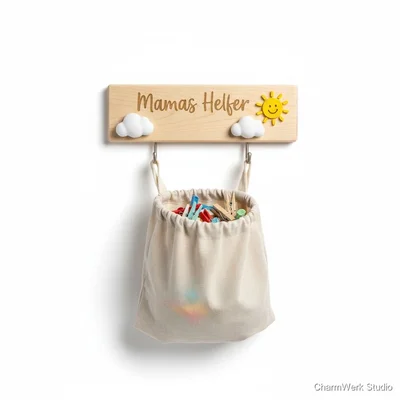 Wäscheklammer-Beutelhalter „Mamas Helfer“ mit 3D-Wolken