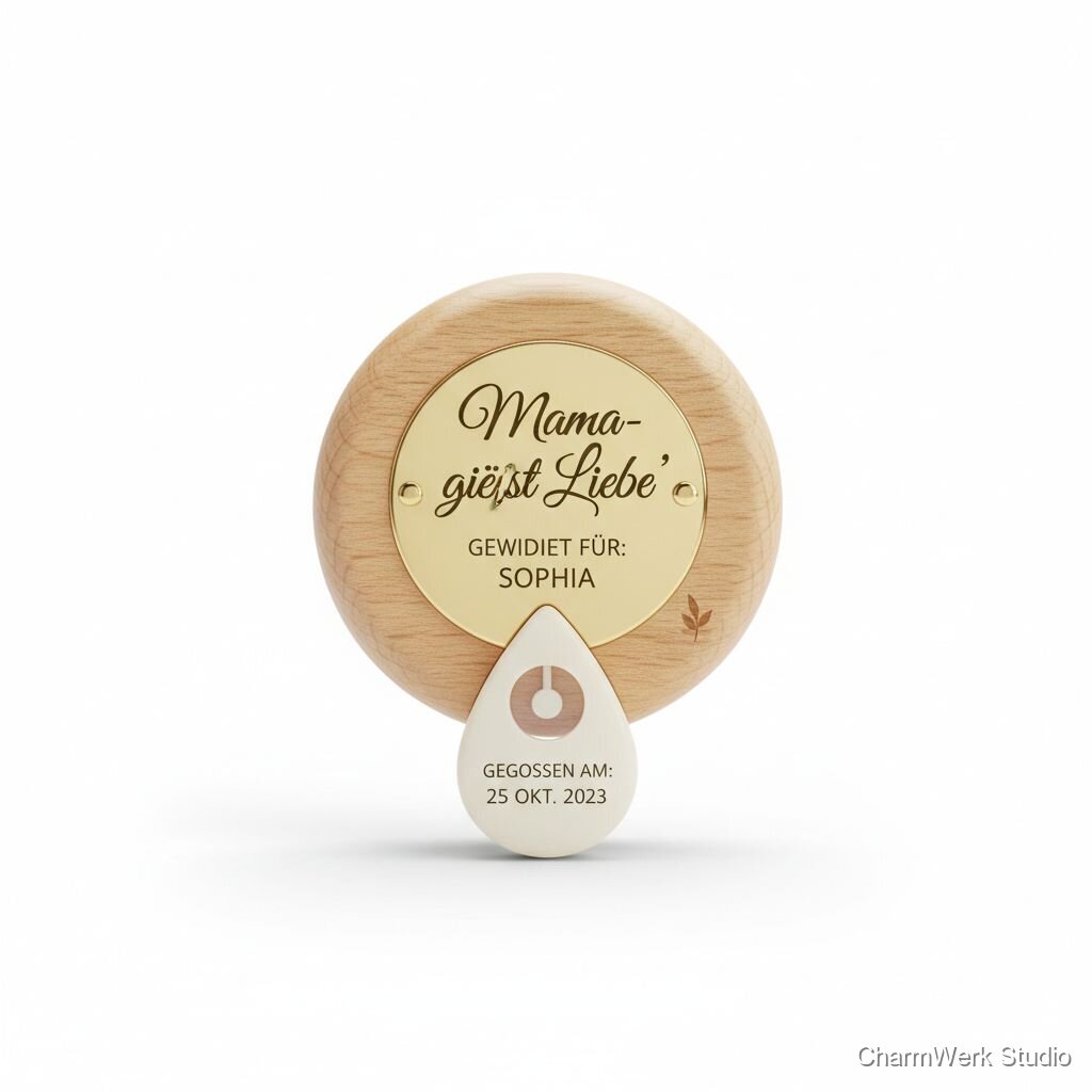 Pflanzen-Gießhilfe „Mama gießt Liebe“ mit Namensplakette