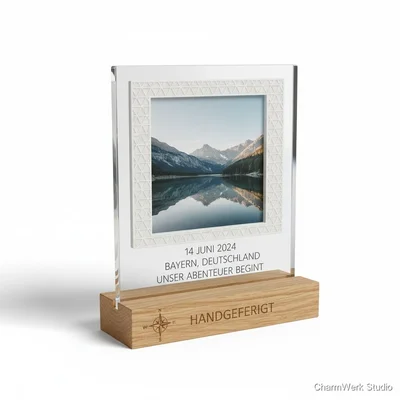 Acryl-Foto-„Polaroid“ mit 3D-Rahmen auf Holzfuß