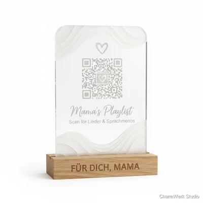 „Mama’s Playlist“-QR-Aufsteller aus Acryl mit 3D-Wellen