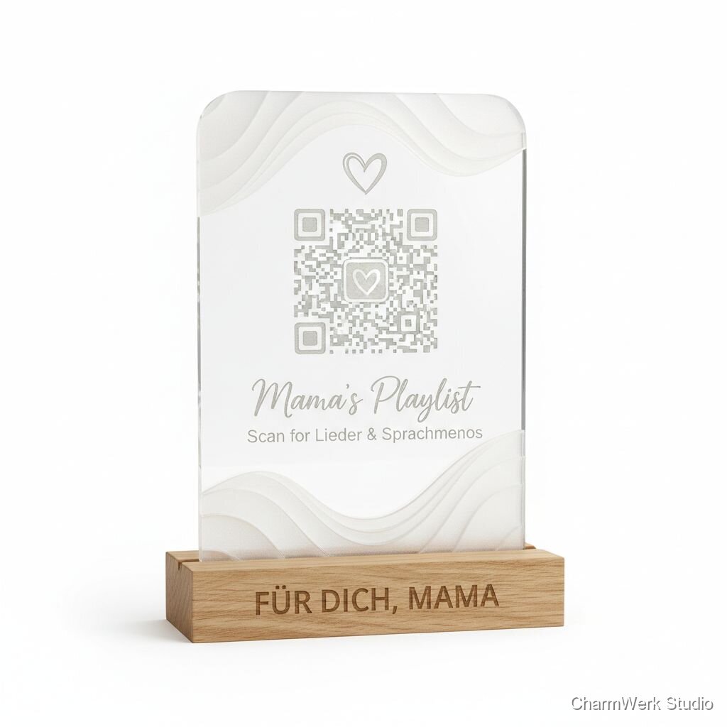 „Mama’s Playlist“-QR-Aufsteller aus Acryl mit 3D-Wellen