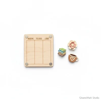 Kühlschrank-Memo-Set mit Holztafel und 3D-Magnetpins