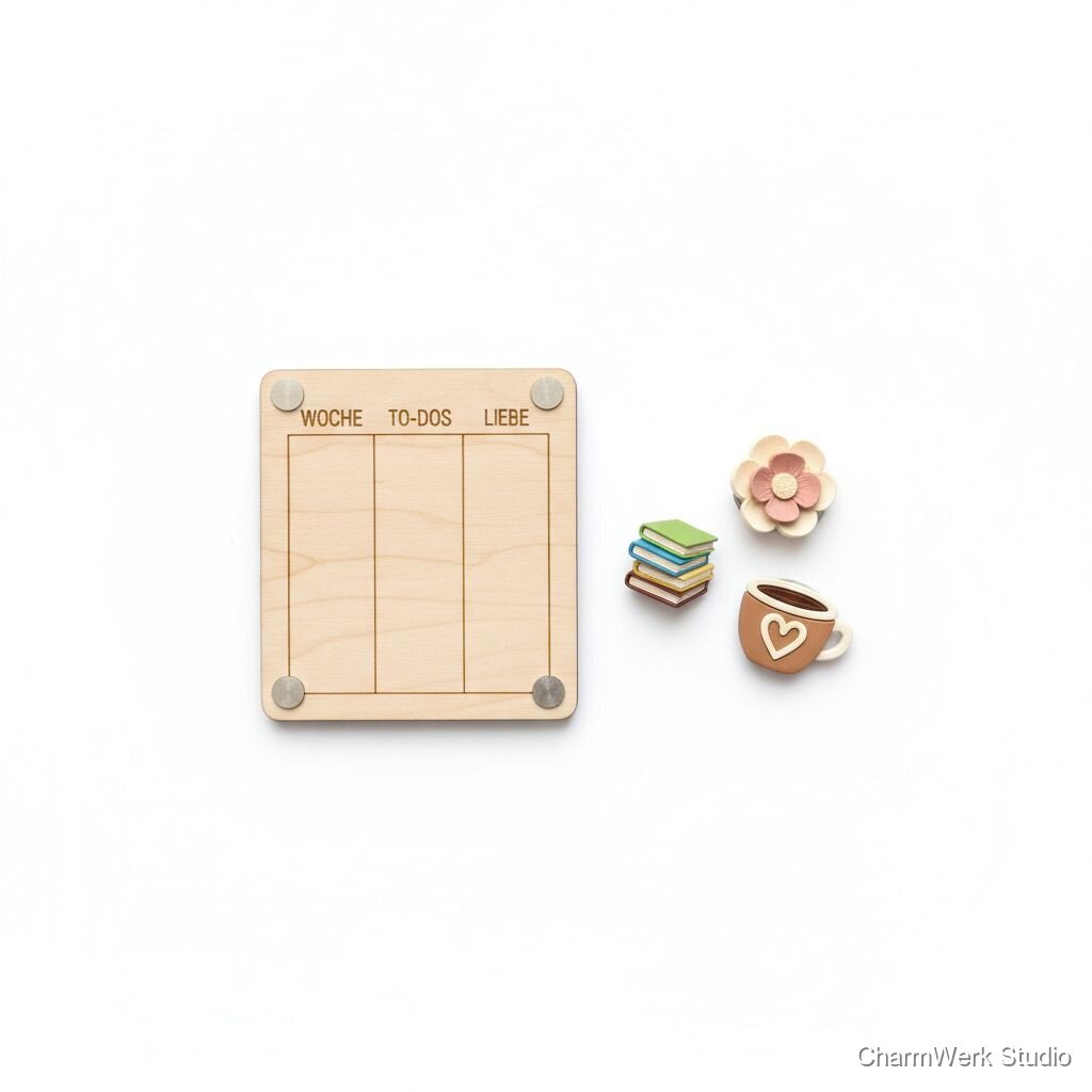 Kühlschrank-Memo-Set mit Holztafel und 3D-Magnetpins