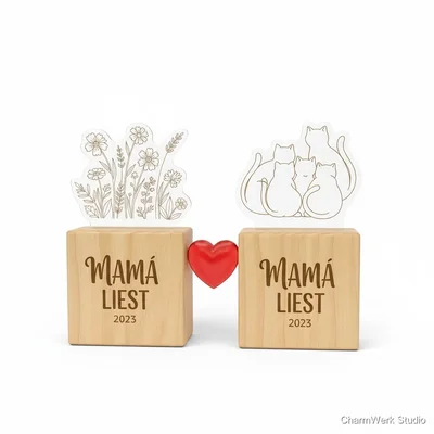 „Mama liest“ Buchstützen-Set mit Acrylsilhouetten