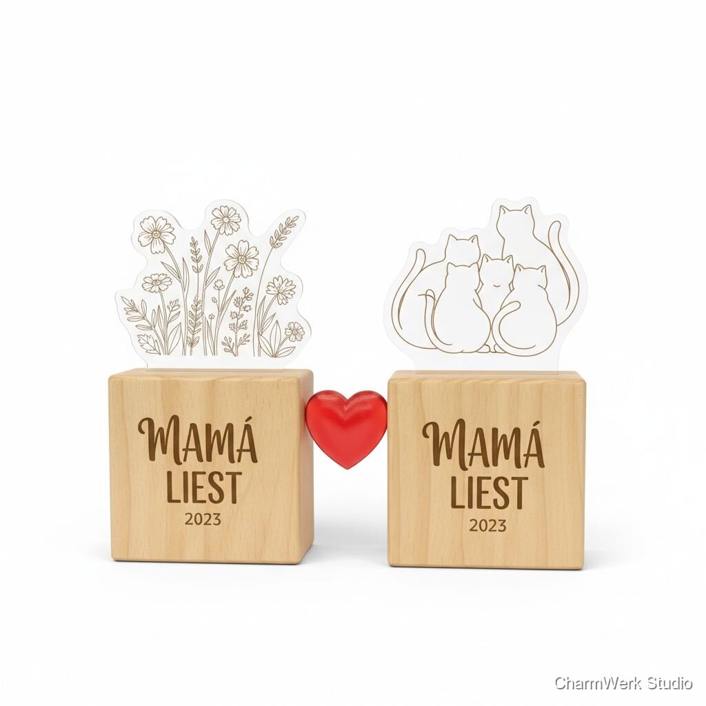 „Mama liest“ Buchstützen-Set mit Acrylsilhouetten